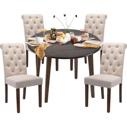 5-Piece Round Extendable Dining Table Set