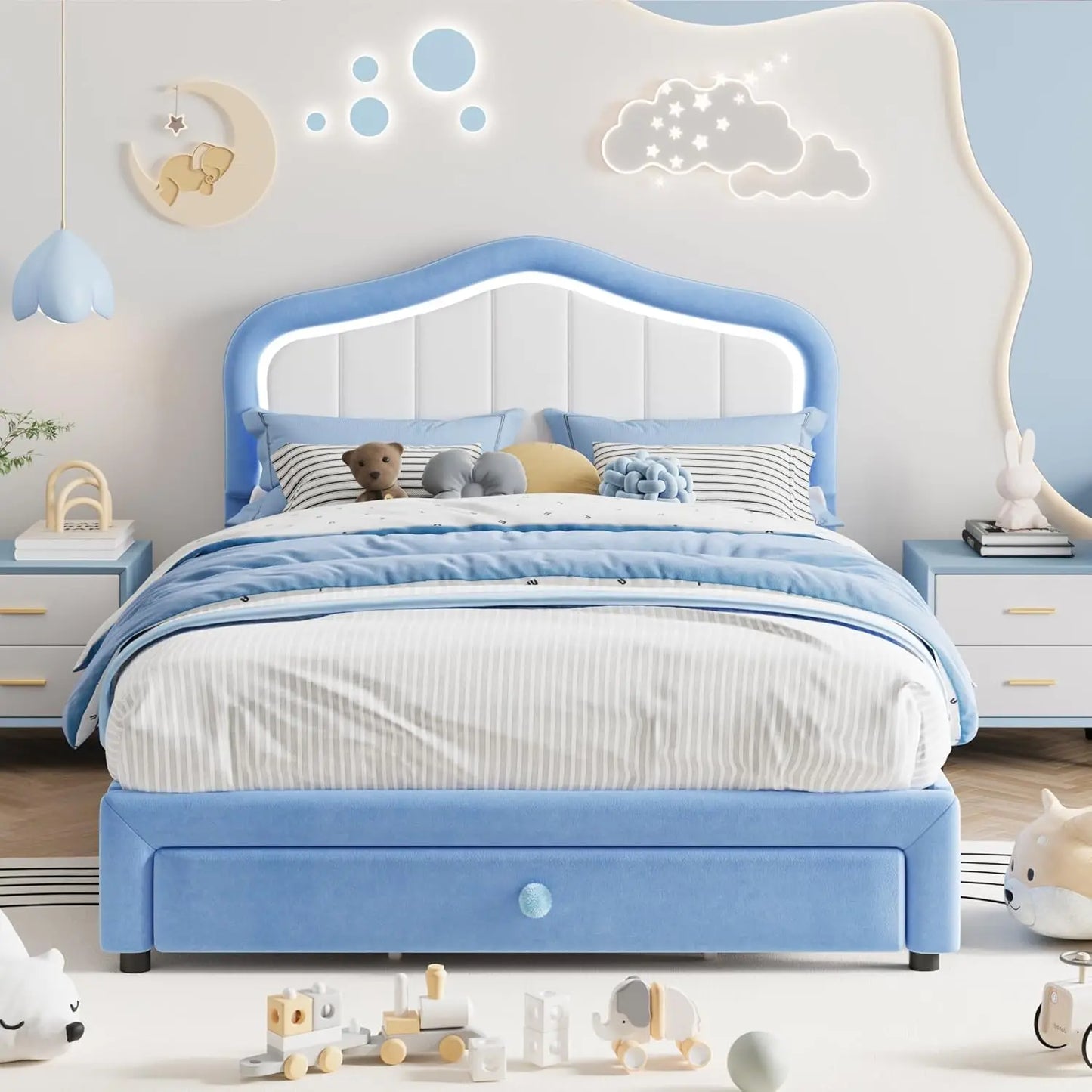 Princess Style Platform Upholstered Bed With Lights