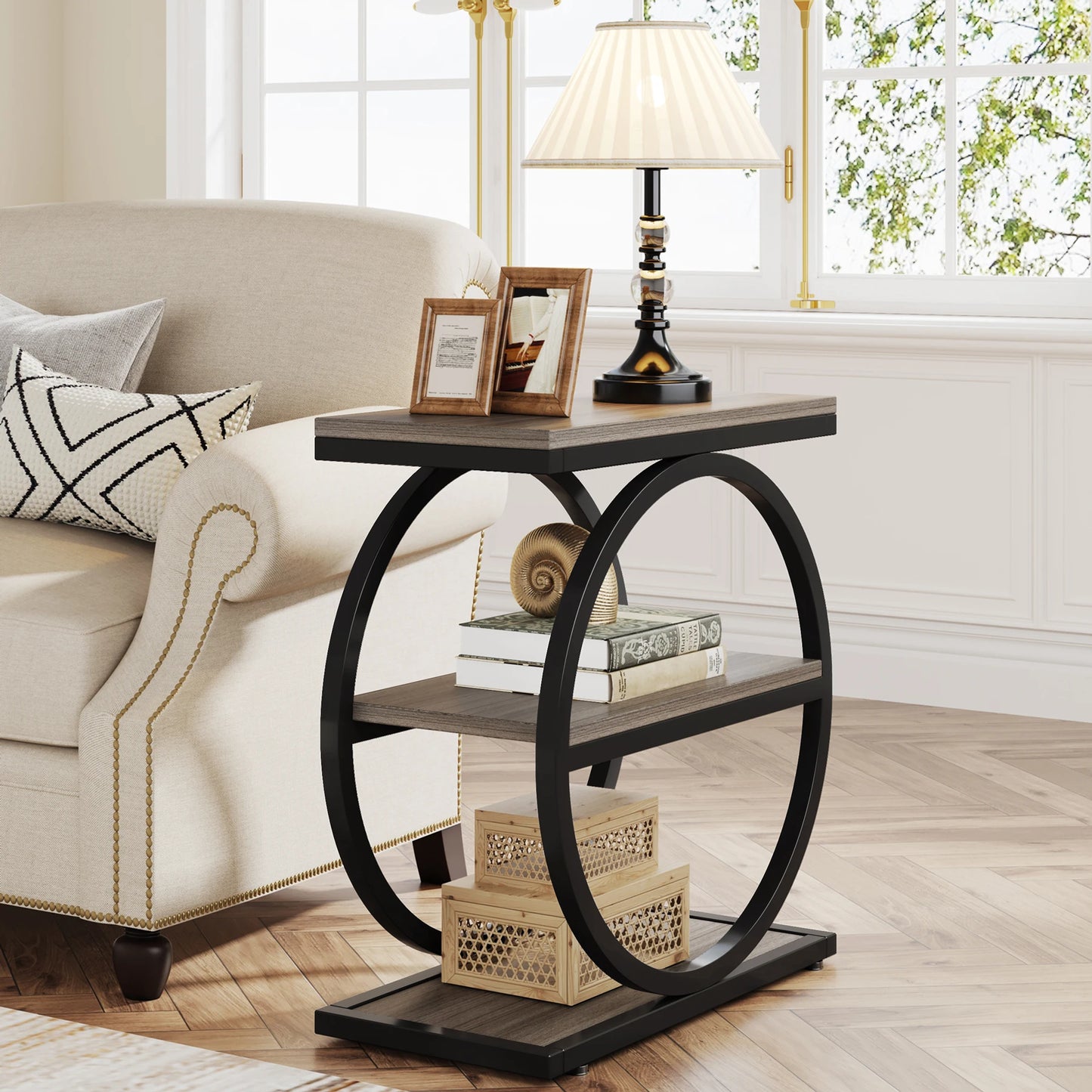 Tribesigns End Table With 3 Storage Shelves