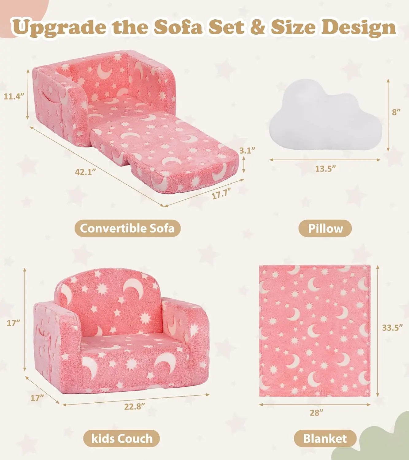 Glow In Dark Kids Sofa, Foldable -Toddler