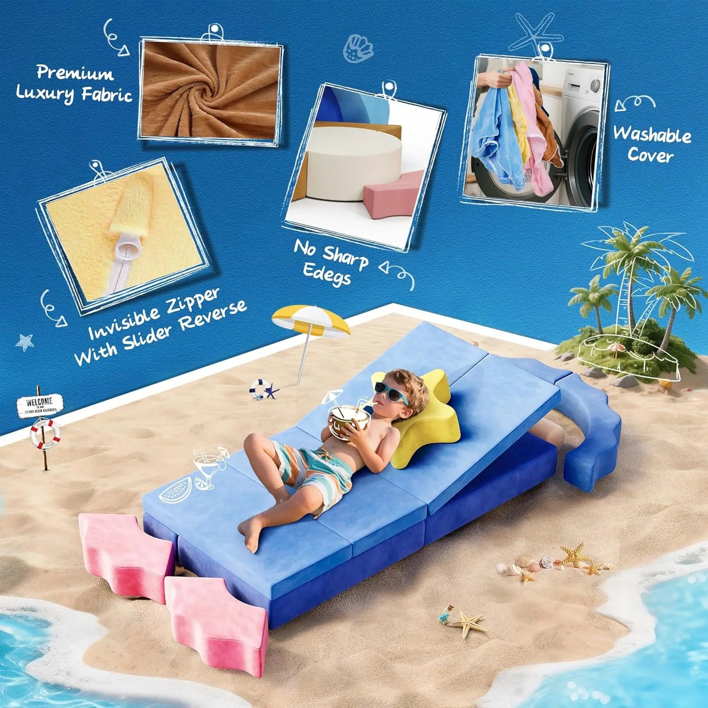 Modular Couch With Convertible Foam, Sea Theme