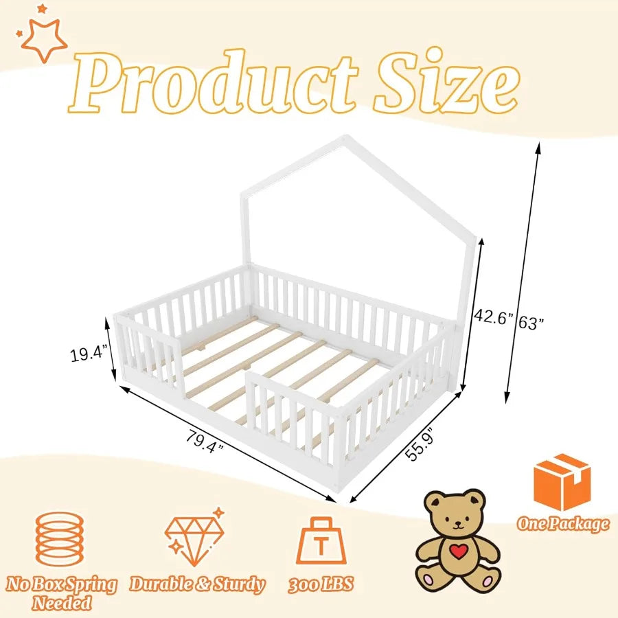 Low Profile Montessori Bed, Light Wood Slats