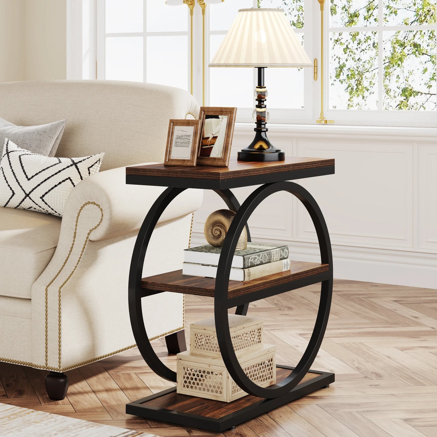 Tribesigns End Table With 3 Storage Shelves